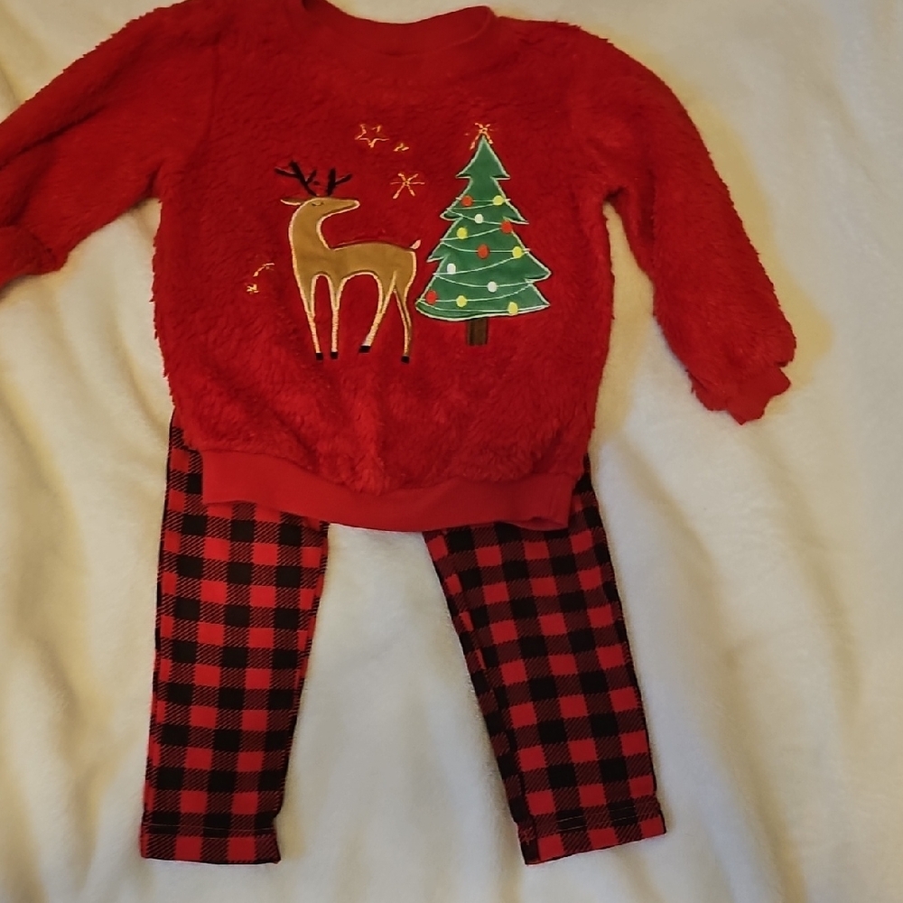 BOGO OFFER🎀 Festive Red Christmas Outfit with Reindeer and Tree